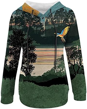 Xiloccer Божиќни кошули и врвови женски џемпери, случајна печатена печатена долга ракав качулка пуловер, случајно печатено копче за