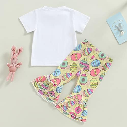 Велигденски облеки Дете за мали деца со кратки ракави со кратки ракави на маички разгорени панталони за глава за зајаче за зајаче 3