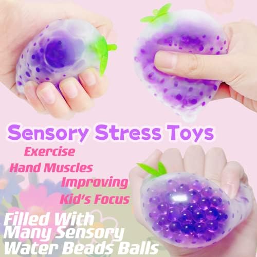 Стрес топки за деца и возрасни овошен стрес топка, сет на топката со стрес, стискање на топката за олеснување на стресот играчки фидгет мини овошје стрес топки, возн