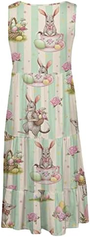 Велигденски фустан за печатење со јајца за жени 2023 лето летен случај во бохо фустан со рафли без ракави со високи фустани на миди плажа фустани