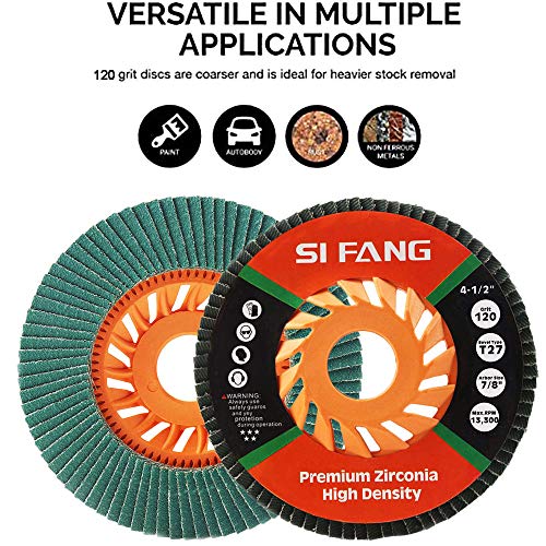 Si Fang 4,5инч x 7/8inch 120Grit Premium Circonia Flap Slap Disc Stearate обложено абразивно мелење на тркалото за мелење совршено