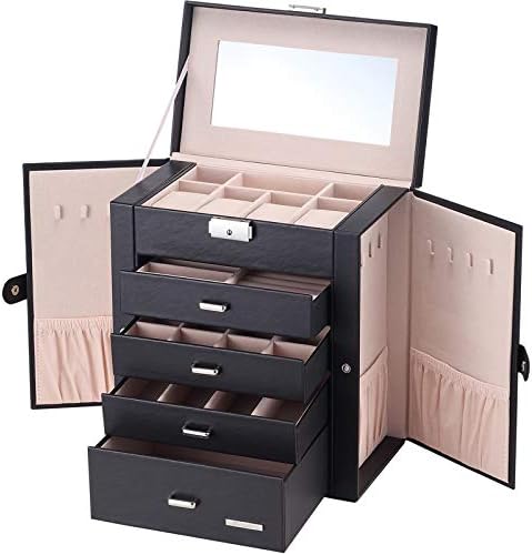 Домашна Црна Кутија За Накит Пакет: Огромна Кутија За Накит + Црна Кутија За Накит со 10 Фиоки