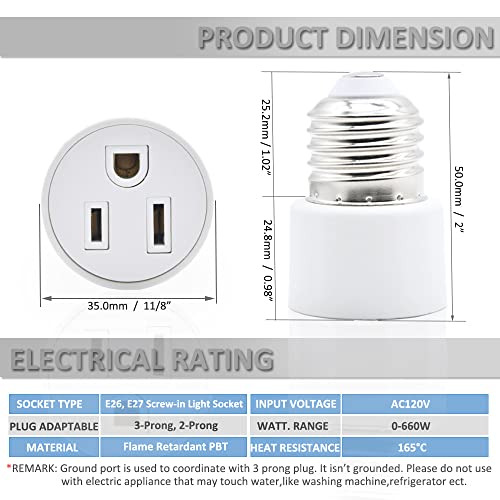 3 Адаптер За Штекер За Излезна Светлина, Штекер За Штекер За Завртки,Сијалица Е26 Конвертор На Штекер За Излез,Адаптер За Приклучок За Светло