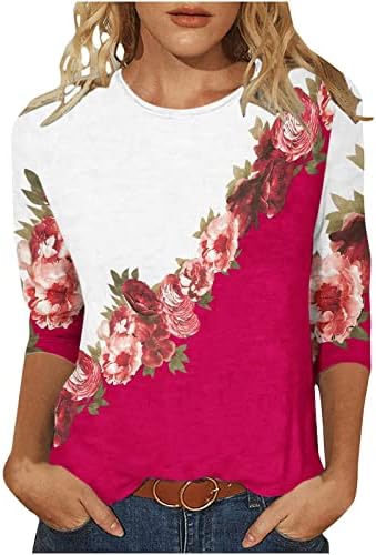 Маица за блуза за дами лето есен 3/4 ракав 2023 облека трендовски екипаж памук графичка лабава фит бренд блуза 6F