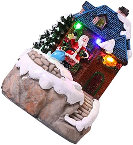 LED музичка Божиќна куќа село: Божиќ ротирачки музички ѓумбир куќа осветлена снежна село декор за зимска маса Десктоп градежништво декор без