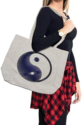 Амбесон Јинг Јанг Торба за купување, Јин Јанг Текстурирана во хармонија во стилот на Jeanан, еколошка торба за еднократна употреба за плажа на намирници и повеќе, 15,5 x