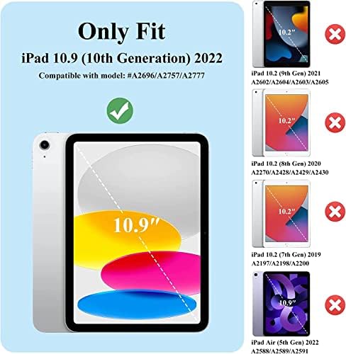 Случај за деца на Тирин за нов iPad 10-та генерација 2022, iPad 10.9 инчи случај со вграден заштитник на екранот, 360 ротирачки ленти за рака, лесен заштитен случај за деца за де