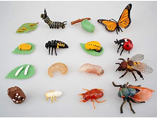 ИГРАЧКАМНОГУ 16 ПАРЧИЊА Фигурини Од Инсекти Животен Циклус На Пеперутка Монарх, Пчела, Цикада,Бубамара, Пластични Гасеници на