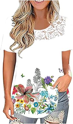 Летна кошула за жени чипка цврста крпеница маички врвни модни принт 2023 блузи дами кратки ракави пулвер маица