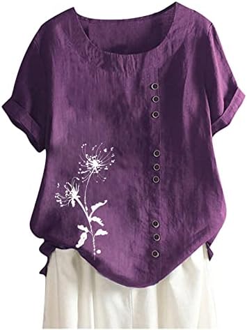 2023 година со кратки ракави екипажот на вратот памук цветна графичка лежерна блуза за жени за жени лето есен блуз BL BL