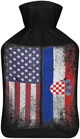 Шише со топла вода во хрватско американско знаме 1000 мл симпатична мека вода-вбризгување торба за топло за топли рачни нозе подароци