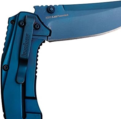 Kershaw retight pocketknife; 3-инчен нагорен челичен сечило 8CR13MOV во брилијантно сино; PVD обложена челична рачка со преден