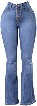 Maiyifu-GJ жени слаби одблесоци тексас фармерки со високи половини, дно, панталони за еластично подигање на половината, исечени