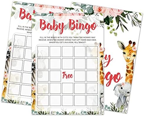 Yuansail Bingo Baby Thourse Game, родова откривање на партиски материјали, џунгла животни сафари цветни зелени забави украси, - 30 картички за игри