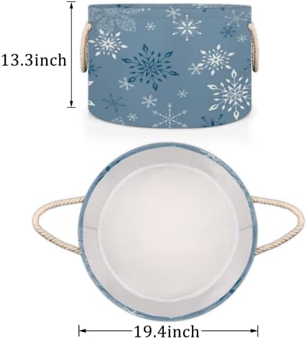 Божиќна сина снегулка Големи тркалезни корпи за корпи за перење алишта со рачки ќебе корпа за складирање за полици за бања за организирање