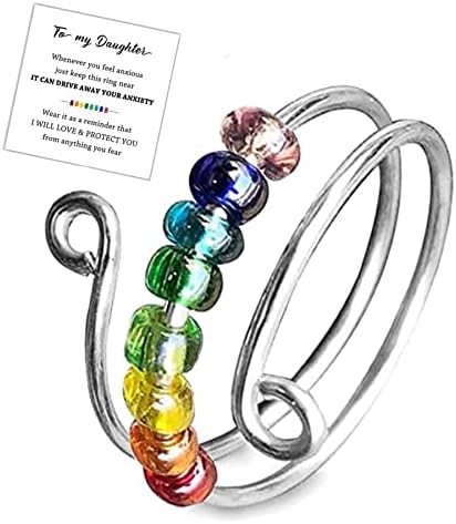 Tyniffer Rainbow Fidget Ring For Anagiess Women Девојки прилагодливи мониста Спинс Анксиос прстен на мојата ќерка Fidget rings Подарок за девојчиња Womenените ќерка сребро 2