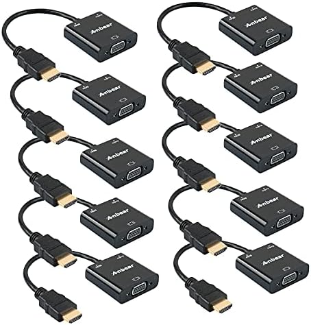 HDMI до VGA адаптер со аудио, позлатен VGA на Anbear Gold до HDMI компатибилен за компјутер, десктоп, лаптоп, компјутер, монитор, проектор, HDTV, Chromebook, Roku, Xbox и повеќе