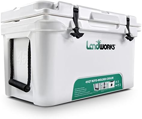 Landworks RotoMolded Cooler за мраз 45QT до 5 дена задржување на мраз комерцијално одделение за храна безбеден сув мраз компатибилен