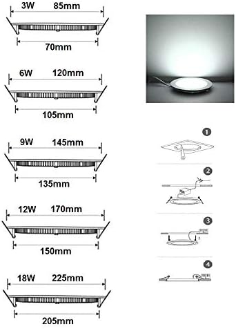 OKLUCK Ultra-Thin LED Recessed Spot Lights for Ceiling Daylight White Ceiling Downlights with Transformers, IP44 Bathroom Spot Lights 3000K/4000K/6000K AC110-240V not Fire-Rated Baffle Trim (Color :
