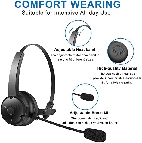 Слушалките за Bluetooth Dechoyecho, слушалки за блуто -слушалка со микрофон за откажување безжични на слушалките за уво со база за полнење за мобилен телефон/таблет/компјуте