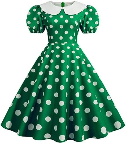 Фустани за плажа, жени забави, случајни точки Печати кратки ракави од 1950 -тите години на домашна забава, долга ракав, замав фустан