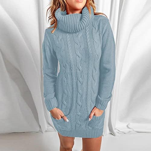 Облечи жени есен зимски долги ракави облека трендовски џемпер екипаж вратот миди случајна кабел плетена фустан за девојки 2л 2л