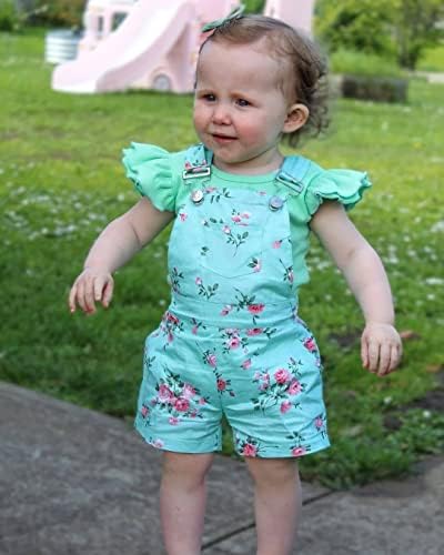 Фернвија Дете за бебиња девојки со бебиња со кратки ракави на кратки ракави маица и цветни суспендери џебни шорцеви летни облеки поставени