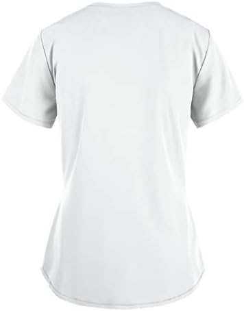 Scrub_tops за жени плус големина графичка печатена маица V вратот Кратки ракави блузи работна облека со џебови