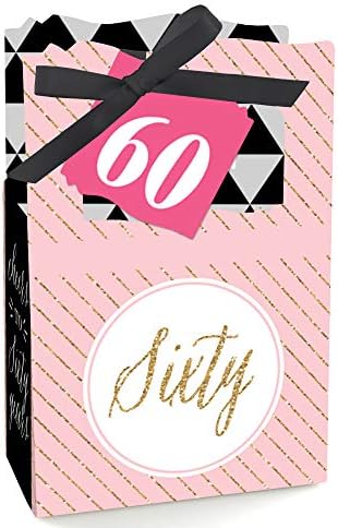 Голема точка на среќа шик 60 -ти роденден - розови, црни и златни - кутии за фаворизии - сет од 12