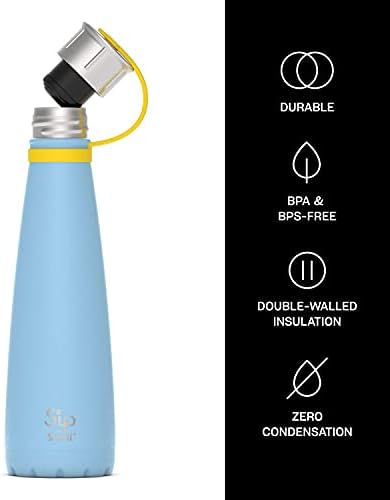 S'ip by S'well шише со вода од не'рѓосувачки челик - 15 мл - сина сонце - вакуум -изолирано со двојно идови ги задржува пијалоците ладни 24 часа и топло за 10 - без кондензација -