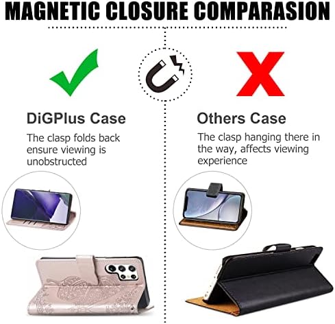 DiGPlus Galaxy S22 Ултра 5g Паричник Случај, [Пеперутка &засилувач; Цвет Врежана] Стп Кожа Случај Флип Заштитни Телефон Покритие Со Картичка