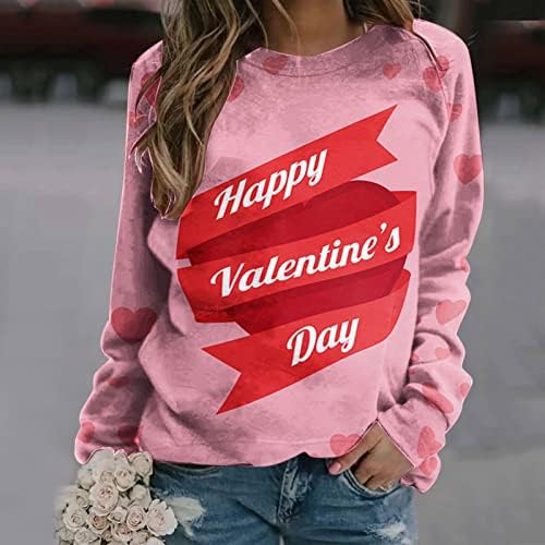 Диносаурус Денот на в Valentубените кошули за жени со долги ракави, пулвер, врвови смешни графички џемпери за тинејџерска девојка