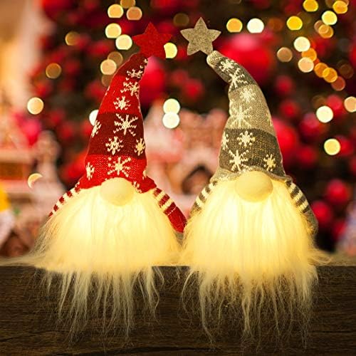 Juegoal 11 Осветлен Божиќен Гном Дедо Мраз, осветли елф празник, батерија управувана со зимски таблети Божиќни украси, 2 сет