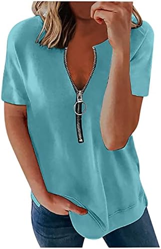 Женски Кошули Летни Секојдневни Лабави Маици Со Патент Модни Еднобојни Блузи Со Кратки Ракави За Тинејџери