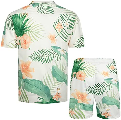 Дуофиер машки хавајски кошула поставува цветни печатени 2 парчиња за одмор на тимови за одмор на плажа