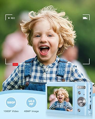 Дигитална камера, Zostuic 48MP Autofocus Детска камера со 32 GB картичка 1080p видео камера со 16x зум, компактен преносен мали камери