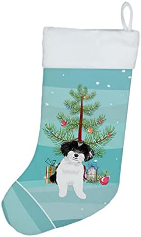 Богатства на Каролина WDK3167CS SHIH-TZU црно-бело 4 Божиќно Божиќно порибување, камин што виси чорапи Божиќна сезона забава Декорации