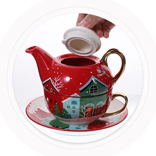 Онона Божиќно порцелански чај постави керамички чај за чај за кафе, вклучително и чајник за чајник и чинија за Божиќ