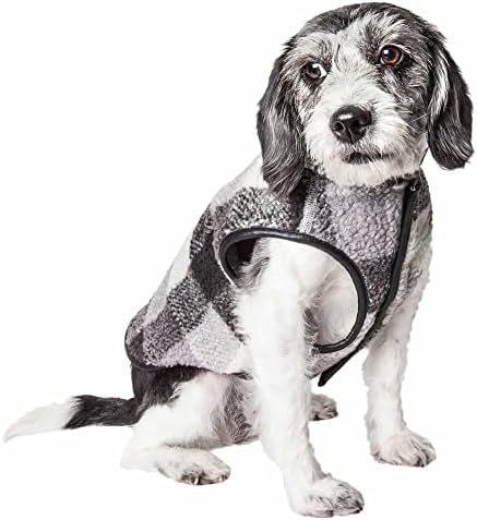 ПЕТ Lifeивот ® 'Црниот боксер' карирано кучиња палто - Изолирана карирана јакна за кучиња со реверзибилна обвивка за шерпа - зимско кучиња