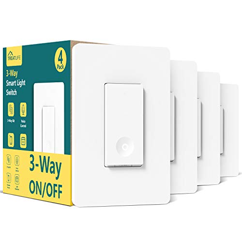 TreatLife 3 Way Smart Switch 4 Pack, 2,4GHz WiFi Switch Switch 3 Way Switch Работи со Alexa и Google Home, има потреба од неутрална жица, не е потребно центар