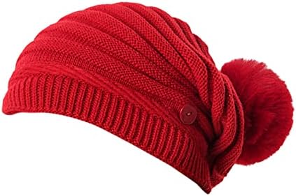 Зимски женски копчиња цврста волна баоту капа за топло уво плетена волна топка капа за жени