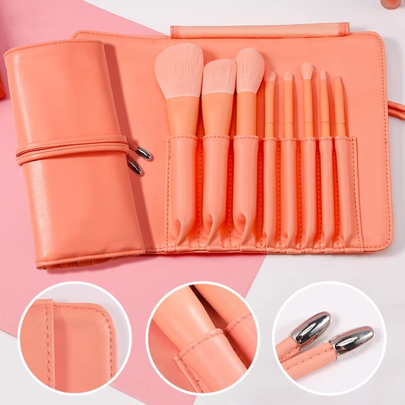 XDCHLK 8PCS портокалова четка за шминка сет со торба за убавина со четки за прашок за руменило за козметички алатки за шминка