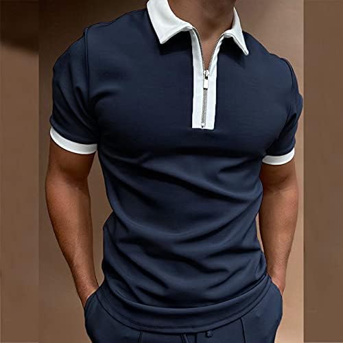 Менс летни поло маици кратки ракави, обични врвови на тифот врат, опуштено вклопување 3Д отпечатоци голф поло -тунични врвови на врвови