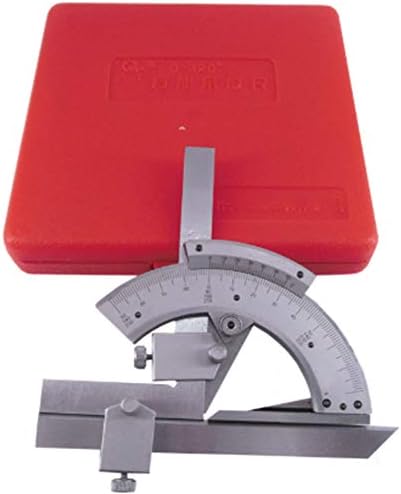 Syksol Guangming - Верниер Бевел Протектор, 0 320 ° Универзален агол Пронаоѓач со црвена кутија за складирање, метална алатка за владеење