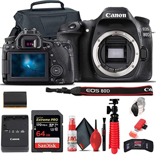 Canon EOS 80D Dslr Камера, 64gb Мемориска Картичка, Случај, Читач На Картички, Flex Статив, Рака Ремен, Капа Чувар, Мемориски Паричник,