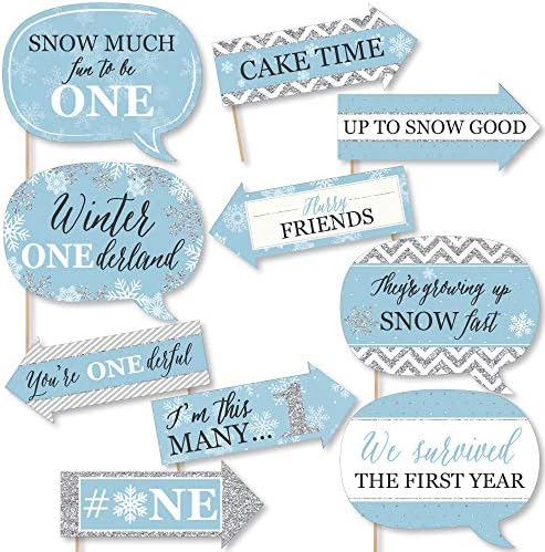 Голема точка на среќа Смешна Онедерленд - Холидеј Снегулка Зимска земја на чудата за роденденска забава Фото штанд со реквизити - 10 парчиња