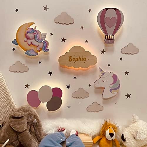 Персонализирани подароци за бебиња, сопствено име ноќно светло за деца со месечина и starsвезди, затемнет далечински управувач предводена