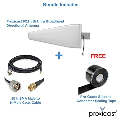 Proxicast 9/11 DBI Ultra широкопојасен интернет со висока добивка на антена + 15 ft Pro Grade ниска загуба CFD240 Coax Cable +