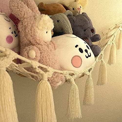 Yunnyp полнети животински мрежи полнети животински хамак спална соба што виси агол мрежа со светла куки кадифен играчки нето хамак