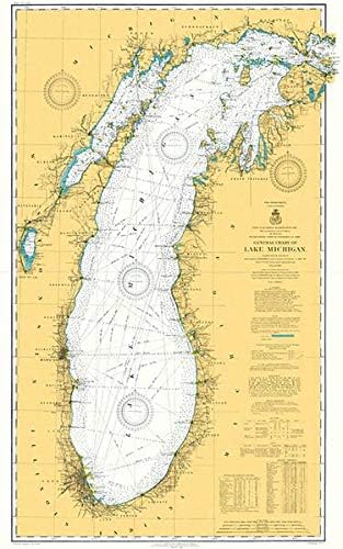 Езеро Мичиген - 1909 година - Наутички постер за мапа на табели